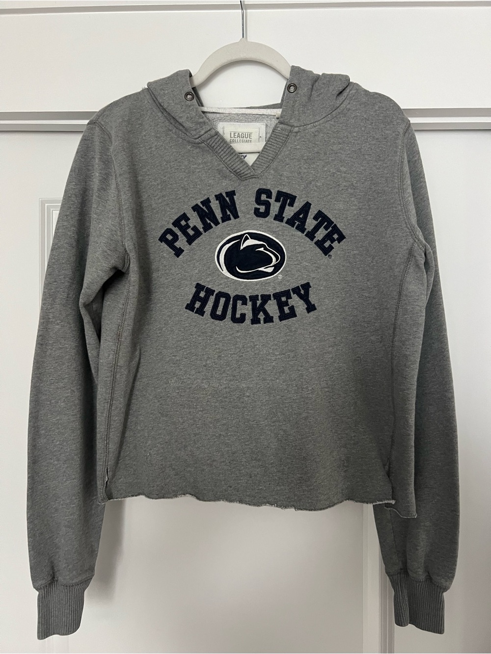Penn State Hockey Cropped Gray Hooded Sweatshirt -